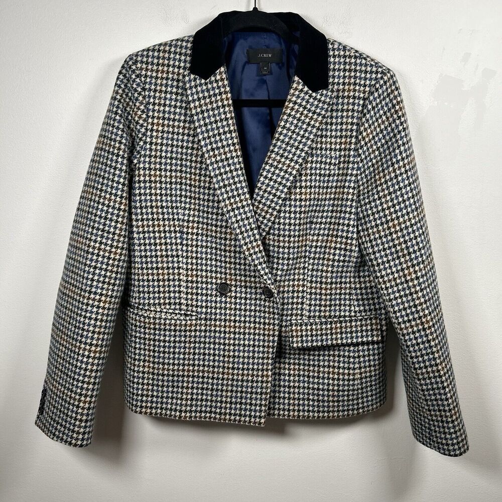 J. Crew Houndstooth Blazer with Black Velvet Collar